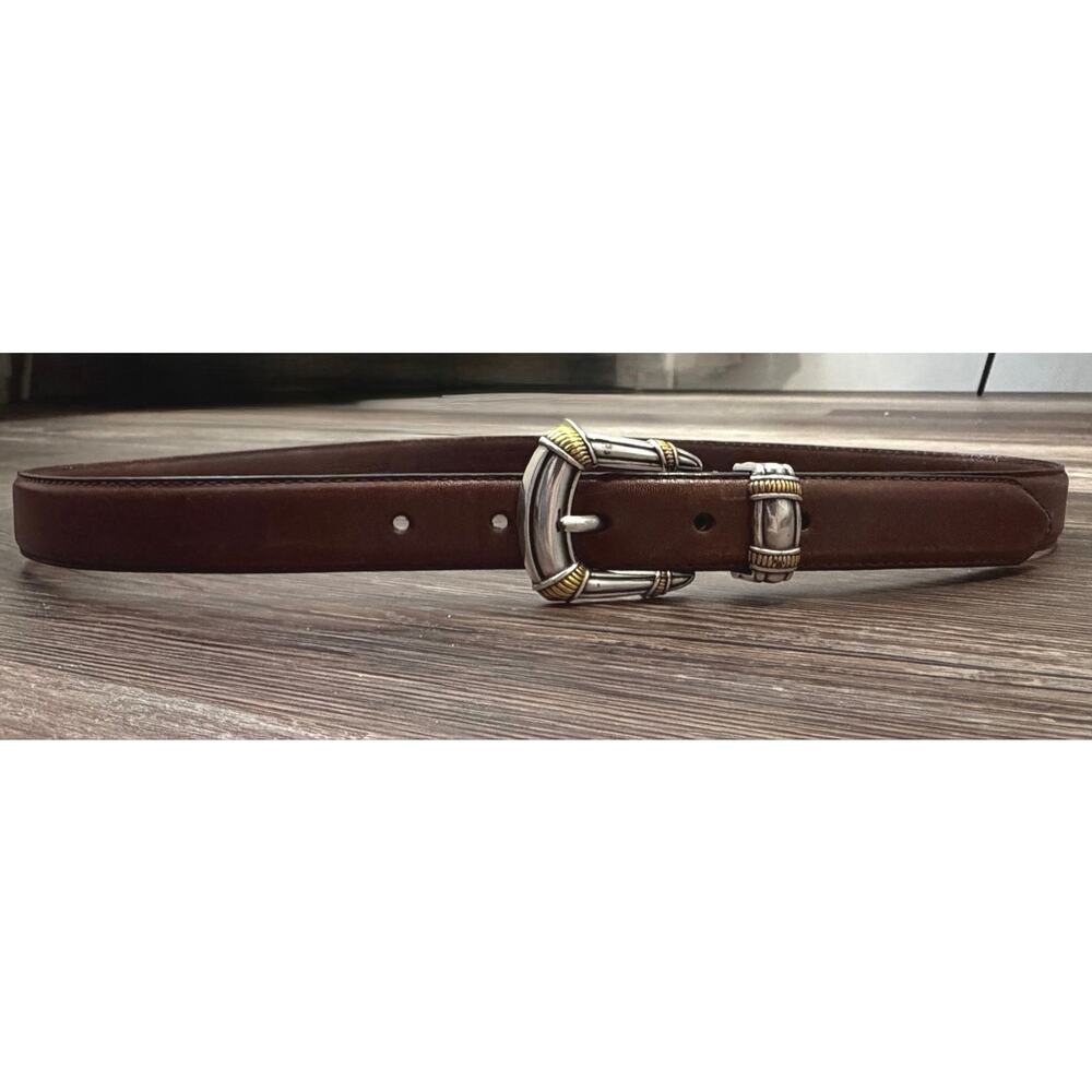Fossil Vintage 1” classic brown leather belt with silver buckle size Medium EUC